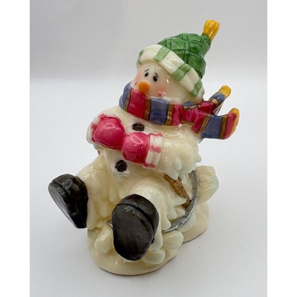 Vintage Sledding Snowman Christmas Figurine Green Hat Winter Fun - Picture 9 of 9